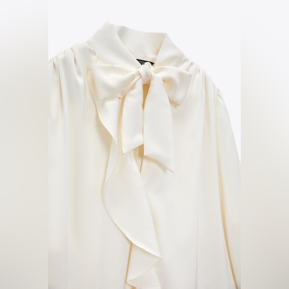 Zara Bow Trim Satin Effect Blouse - Picture 5 of 11